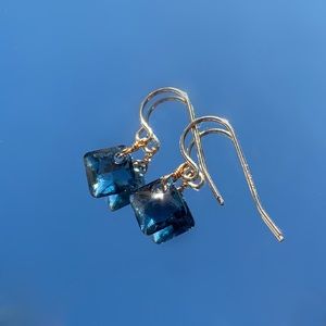 blue princess cut earrings